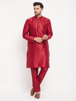 Vastramay - Men Maroon Silk Blend Kurta Pyjama (Set of 2)