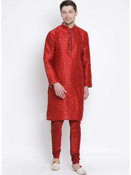 Vastramay - Men Maroon Silk Blend Kurta Pyjama (Set of 2)