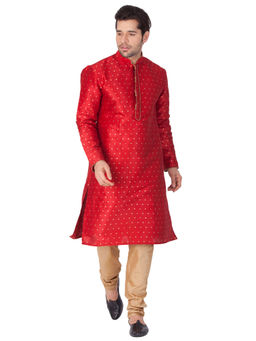 Vastramay - Men Maroon Silk Blend Kurta Pyjama (Set of 2)