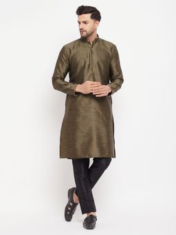 Vastramay - Men Brown Silk Blend Kurta Pyjama (Set of 2)