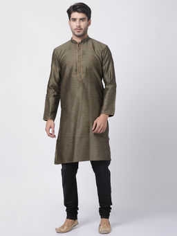Vastramay - Men Black Silk Blend Kurta Pyjama (Set of 2)