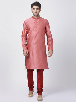 Vastramay - Men Pink Silk Blend Kurta Pyjama (Set of 2)
