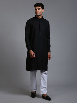 Vastramay - Men Black And White Cotton Blend Kurta Pyjama (Set of 2)