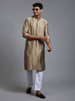 Vastramay - Men Green And White Cotton Blend Kurta Pyjama (Set of 2)