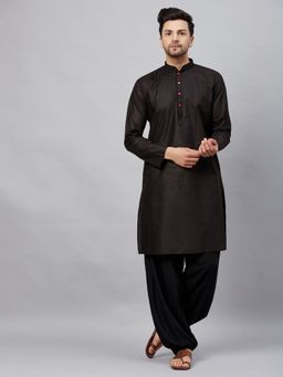 Vastramay - Men Black Cotton Kurta And Patiala (Set of 2)