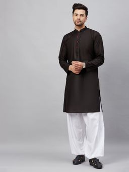 Vastramay - Men Black And White Cotton Kurta And Patiala (Set of 2)
