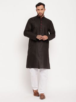 Vastramay - Men Black And White Cotton Kurta Pyjama (Set of 2)