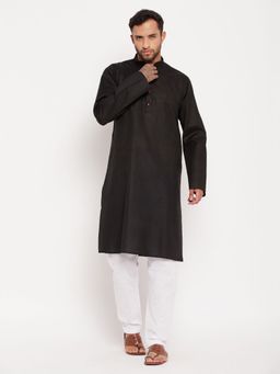 Vastramay - Men Black And White Cotton Kurta Pyjama (Set of 2)