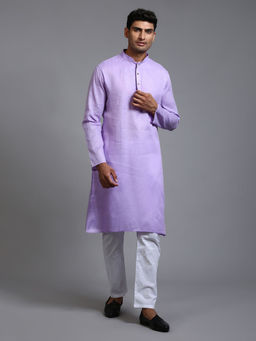Vastramay - Men Purple And White Cotton Kurta Pyjama (Set of 2)