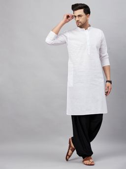 Vastramay - Men White And Black Cotton Kurta And Patiala (Set of 2)