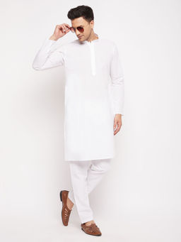 Vastramay - Men White Cotton Blend Kurta Pyjama (Set of 2)