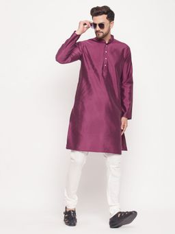 Vastramay - Men Purple And Cream Silk Blend Kurta Pyjama (Set of 2)