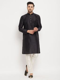 Vastramay - Men Black Silk Blend Kurta Pyjama (Set of 2)