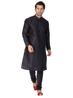 Vastramay - Men Black Silk Blend Kurta Pyjama (Set of 2)