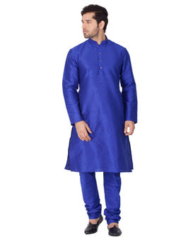 Vastramay - Men Blue Silk Blend Kurta Pyjama (Set of 2)