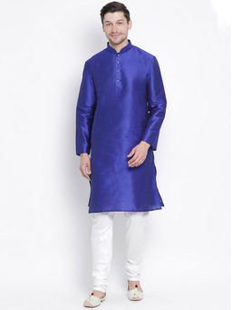 Vastramay - Men Blue Silk Blend Kurta Pyjama (Set of 2)