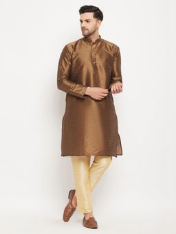 Vastramay - Men Gold Silk Blend Kurta Pyjama (Set of 2)