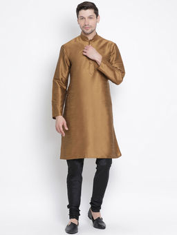 Vastramay - Men Brown Silk Blend Kurta Pyjama (Set of 2)