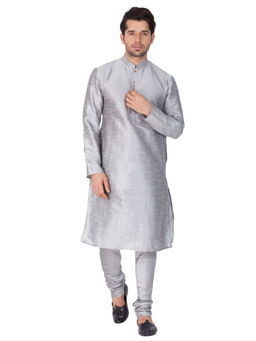 Vastramay - Men Grey Silk Blend Kurta Pyjama (Set of 2)