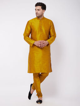 Vastramay - Men Mustard Silk Blend Kurta Pyjama (Set of 2)