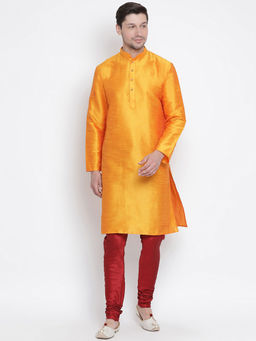 Vastramay - Men Orange Silk Blend Kurta Pyjama (Set of 2)