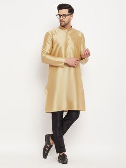 Vastramay - Men Rose Gold And Black Silk Blend Kurta Pyjama (Set of 2)