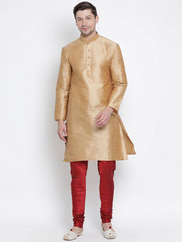 Vastramay - Men Gold Silk Blend Kurta Pyjama (Set of 2)
