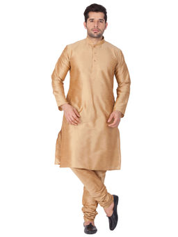 Vastramay - Men Gold Silk Blend Kurta Pyjama (Set of 2)