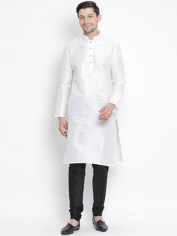 Vastramay - Men White Silk Blend Kurta Pyjama (Set of 2)