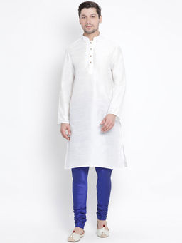 Vastramay - Men White Silk Blend Kurta Pyjama (Set of 2)