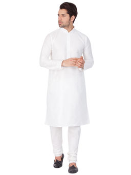 Vastramay - Men White Silk Blend Kurta Pyjama (Set of 2)