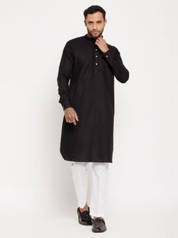 Vastramay - Men Black And White Cotton Blend Kurta Pyjama (Set of 2)