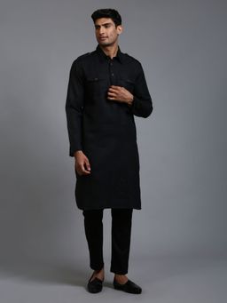 Vastramay - Men Black Cotton Blend Kurta Pyjama (Set of 2)
