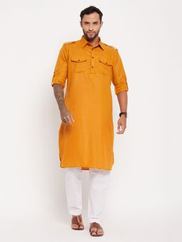 Vastramay - Men Rust And White Cotton Blend Kurta Pyjama (Set of 2)