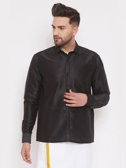 Vastramay - Men Black Silk Blend Ethnic Shirt