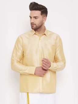 Vastramay - Men Gold Silk Blend Ethnic Shirt