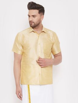 Vastramay - Men Gold Silk Blend Ethnic Shirt