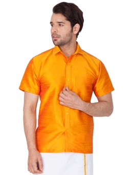 Vastramay - Men Orange Silk Blend Ethnic Shirt