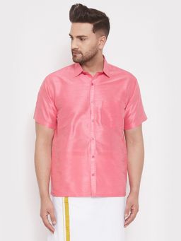 Vastramay - Men Pink Silk Blend Ethnic Shirt