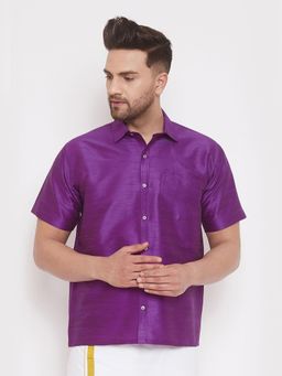 Vastramay - Men Purple Silk Blend Ethnic Shirt