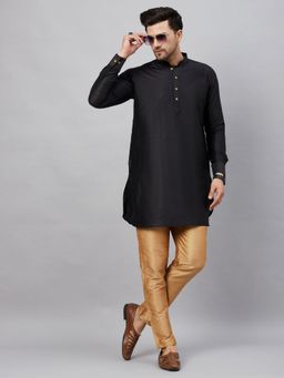 Vastramay - Men Black And Rose Gold Cotton Blend Kurta Pyjama (Set of 2)