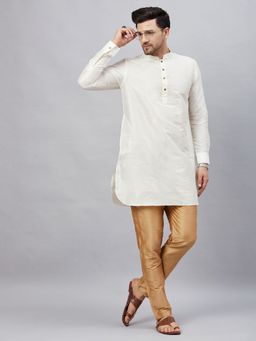 Vastramay - Men Cream And Rose Gold Cotton Blend Kurta Pyjama (Set of 2)