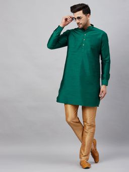 Vastramay - Men Green And Rose Gold Cotton Blend Kurta Pyjama (Set of 2)