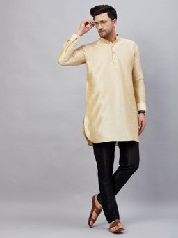 Vastramay - Men Gold And Black Cotton Blend Kurta Pyjama (Set of 2)