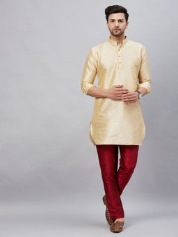 Vastramay - Men Gold And Maroon Cotton Blend Kurta Pyjama (Set of 2)