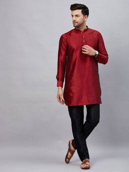 Vastramay - Men Maroon And Black Cotton Blend Kurta Pyjama (Set of 2)