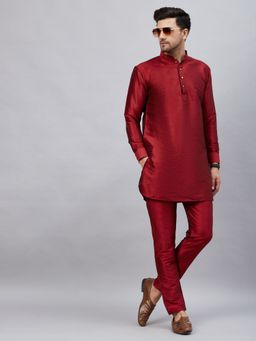 Vastramay - Men Maroon And Maroon Cotton Blend Kurta Pyjama (Set of 2)