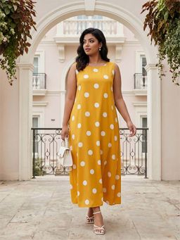 Qurvii - Yellow Polka A-Line Dress