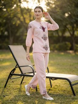 ZUMMER - Pink Cotton Embroidered Co-Ord Set
