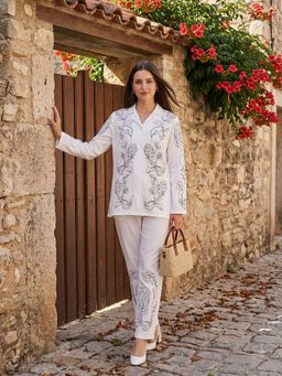 ZUMMER - White Cotton Embroidered Co-Ord Set